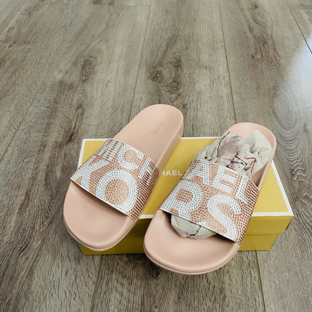 NEW Michael Kors Gilmore Slides Slippers Sandals with Crystals Size 8